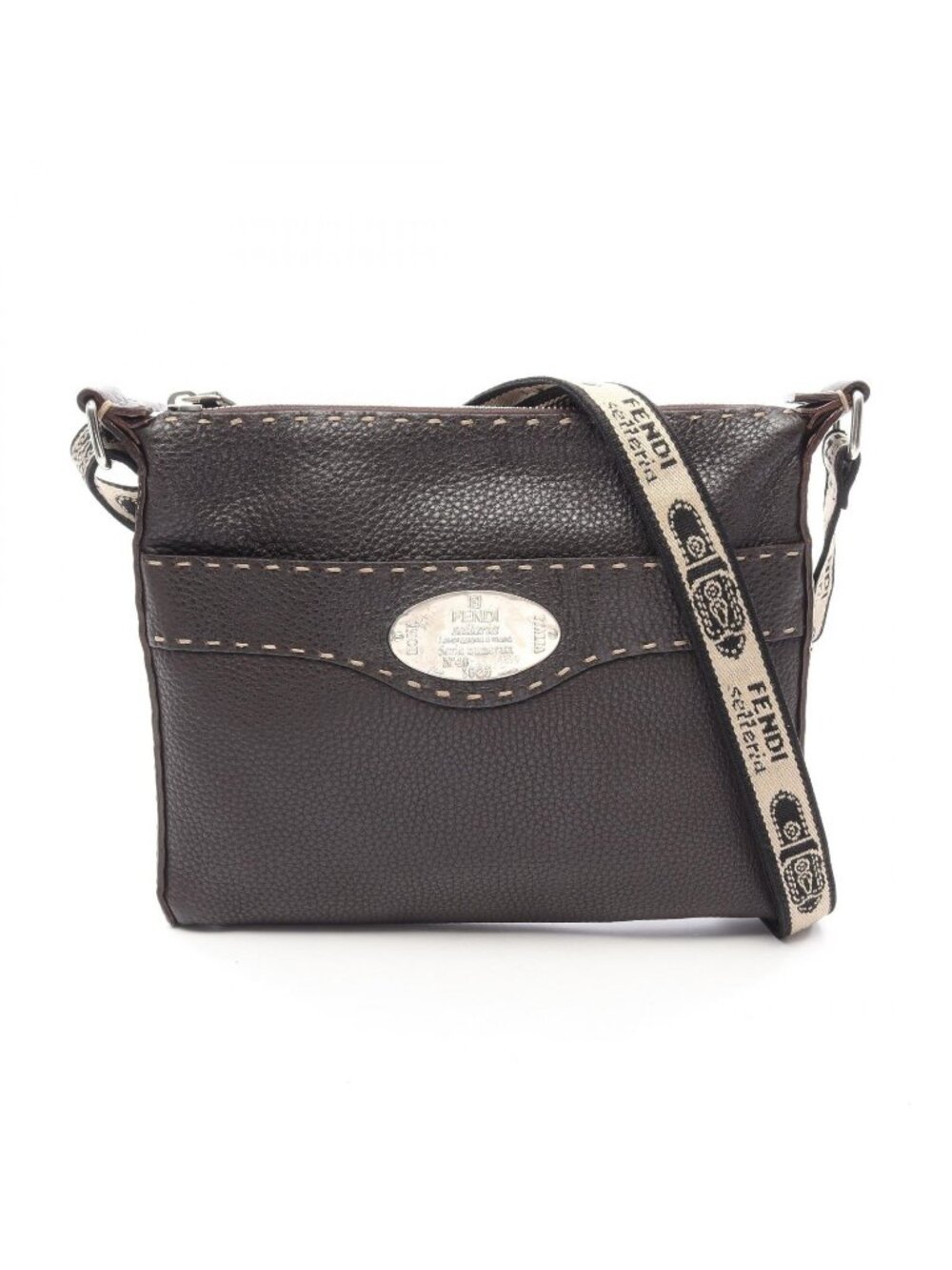 Fendi Shoulder Bag Selleria Brown Beige Black Leather